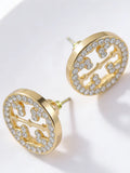 Openwork Circular Flower Stud Earrings Set with Diamonds
