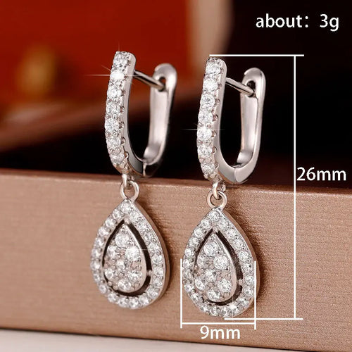 Women's Silver-Plated Teardrop Earrings with Zircon Inlay