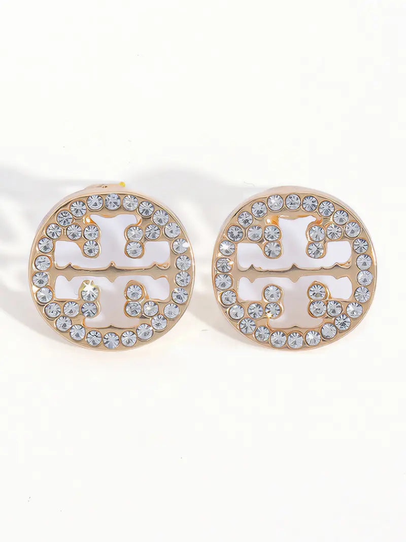 Openwork Circular Flower Stud Earrings Set with Diamonds