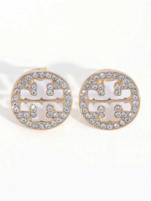 Openwork Circular Flower Stud Earrings Set with Diamonds