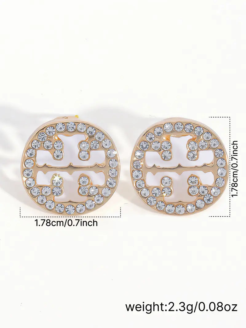 Openwork Circular Flower Stud Earrings Set with Diamonds
