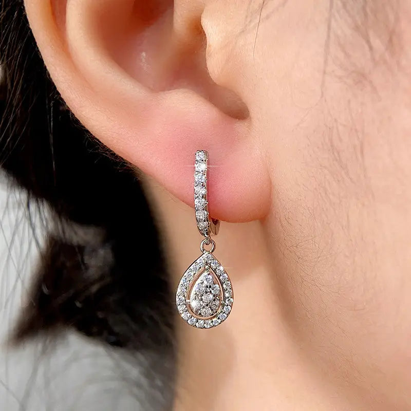 Women's Silver-Plated Teardrop Earrings with Zircon Inlay